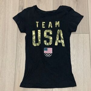 Team USA Olympics T Shirt Girls Size Medium 7/8 7 8 Black Metallic Gold Flag